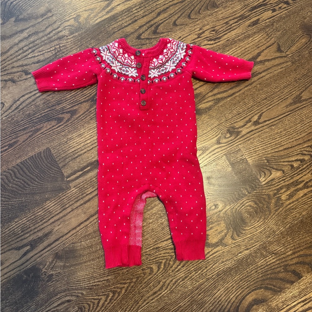 Hanna Andersson Red Patterned Kids Knit Onesie